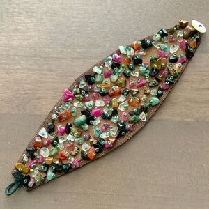 Semi Precious Stone Cuff Bracelet - Brown